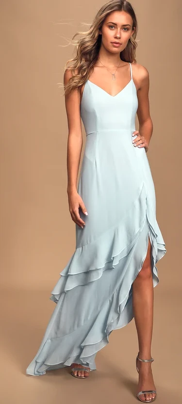 Esther Ice Blue Ruffled Sleeveless Maxi Dress