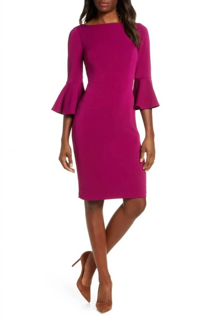 Bell Sleeve Bateau Neck Sheath Dress