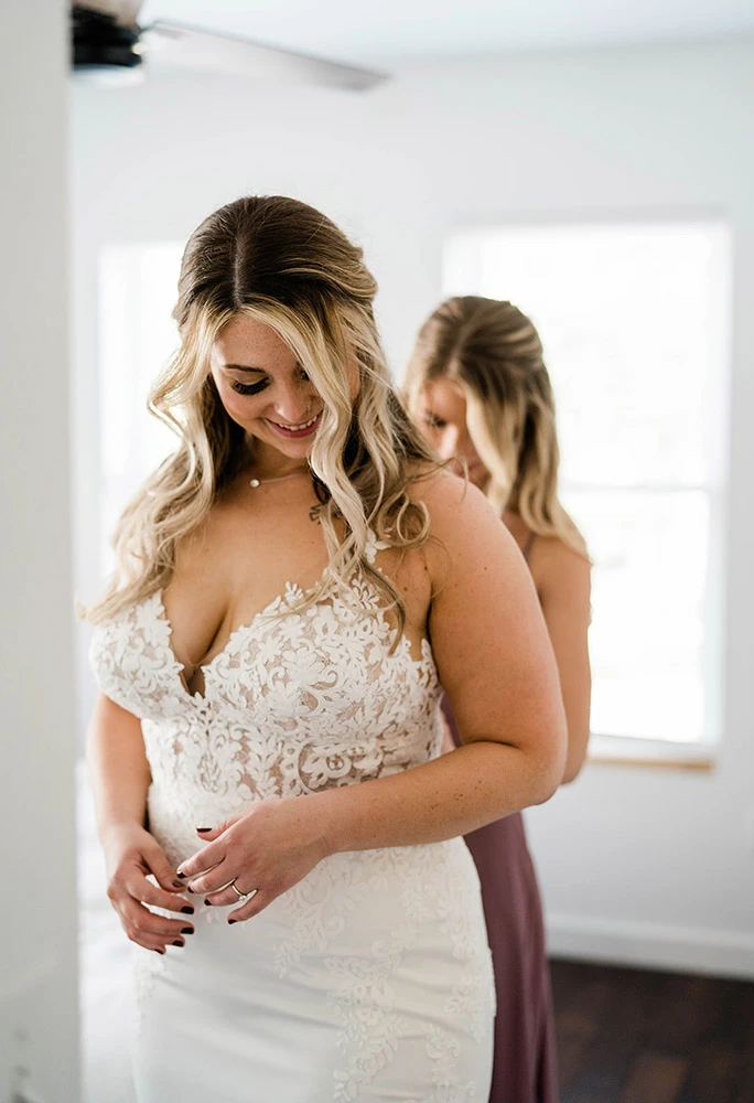 real stella york bride getting ready for wedding - style 6648 by stella york