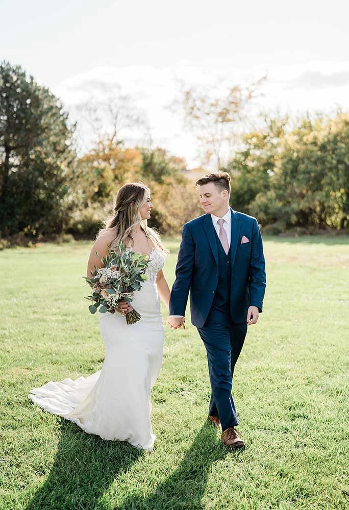 real stella york bride and groom walking - style 6648 by stella york