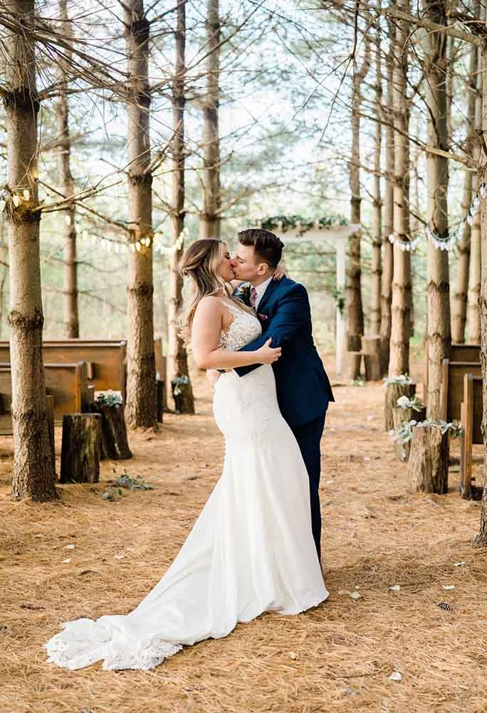 real stella york bride at outdoor forest wedding venue- style 6648 by stella york