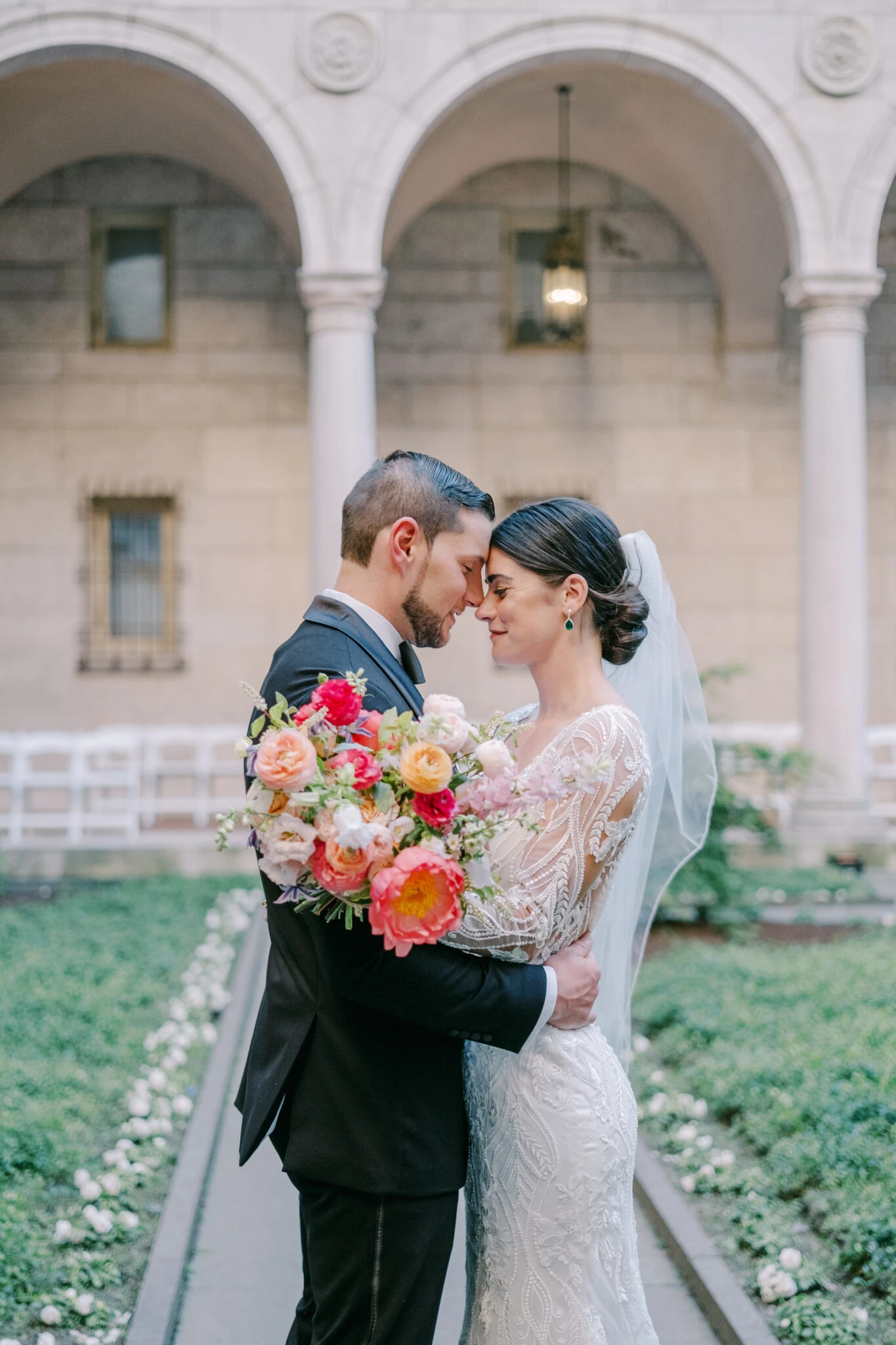 real bride posing face to face with husband - D3150 by Essense of Australia