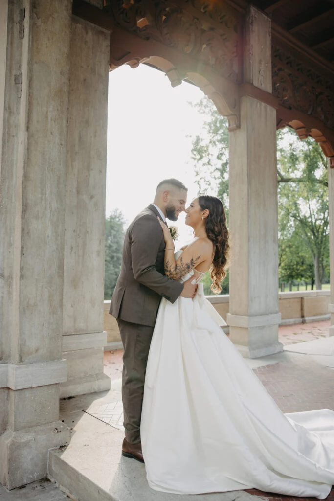 real bride olivia face to face with husband - Style 7711 by Stella York