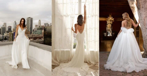 Three brides wearing wedding dresses