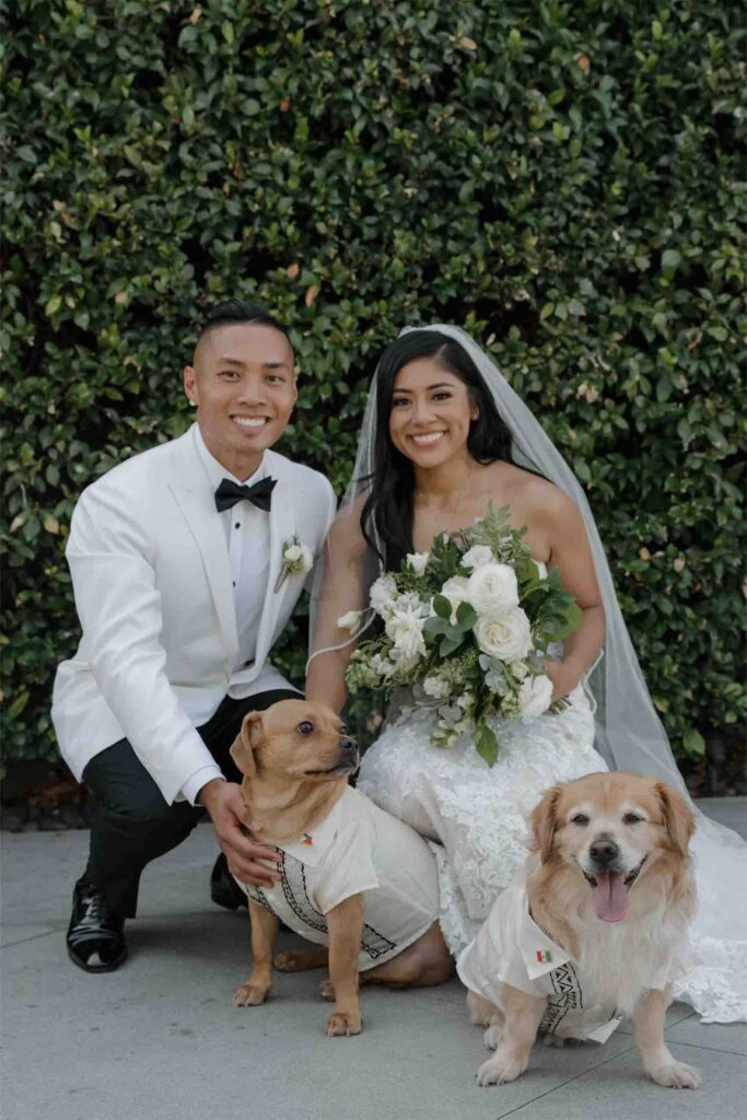 real bride angie posing with her dogs and husband - 1367 by Martina Liana