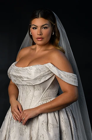 plus size bride wearing off the shoulder ballgown wedding dress - 1823+ by Martina Liana