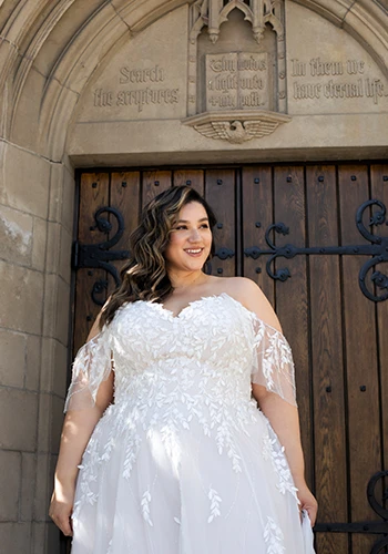 plus size lace off the shoulder wedding dress - d3529+ by Essense of Australia