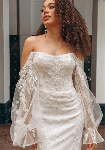 lace off the shoulder column wedding dress - SY8160 by Stella York