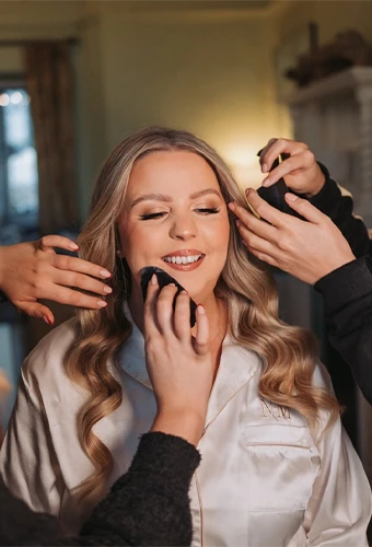 Real bride Natalie getting her hair and makeup done