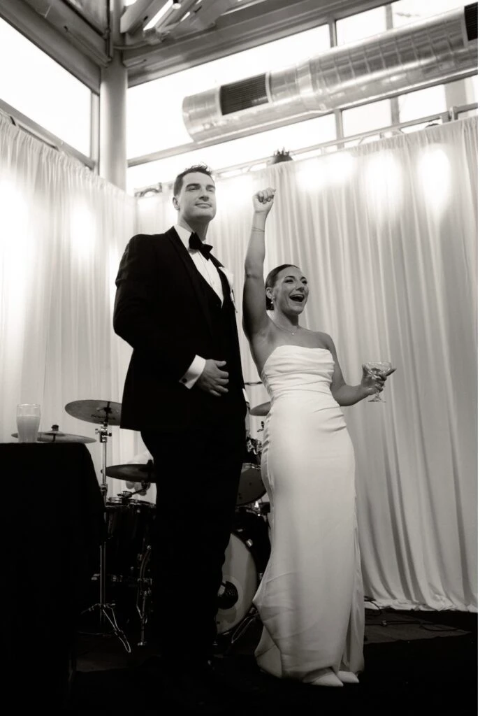 True bride Erica celebrating at her wedding reception