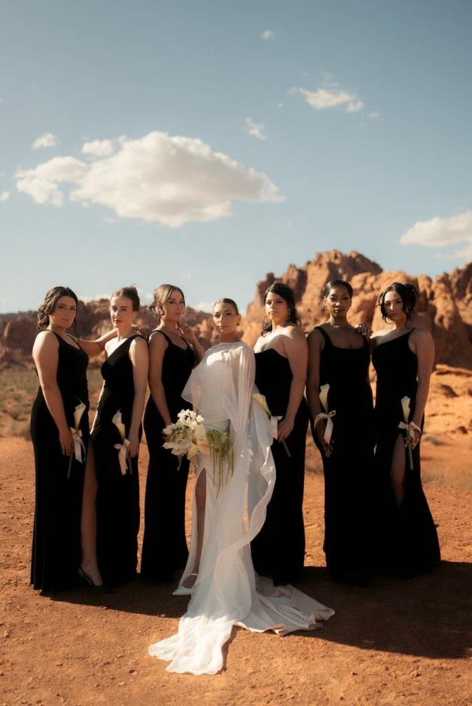 True bride Erica posing with her bridal party