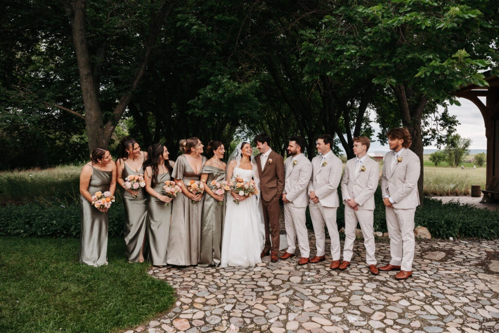 Real bride posing with her bridal party