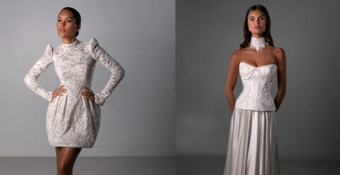 Brides wearing designer wedding dresses