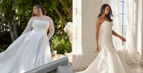 Brides wearing satin wedding dresses