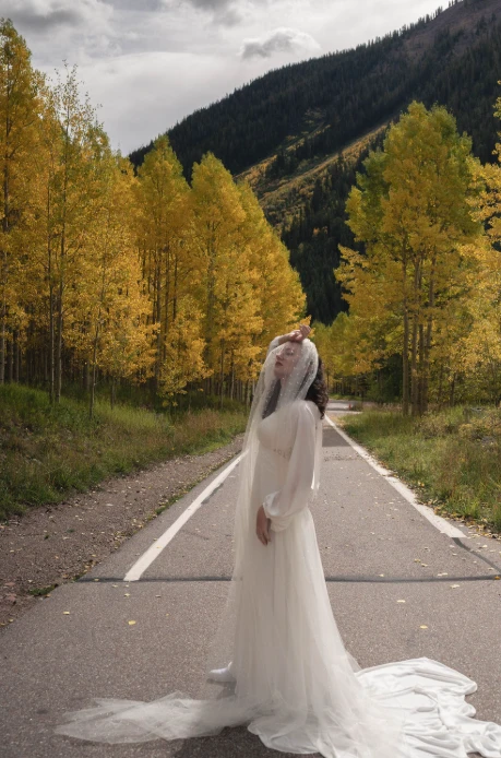 Real bride Hayley posing in her wedding gown
