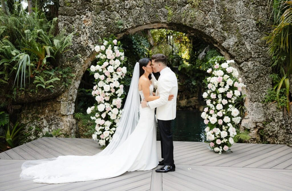 Real bride Jackie embracing her husband