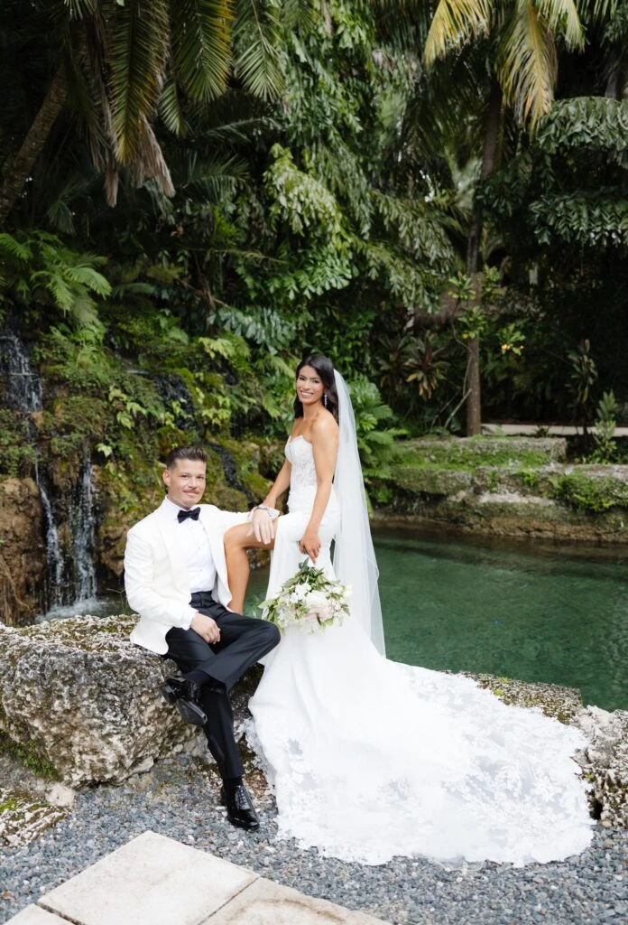 Real bride Jackie posing with her husband