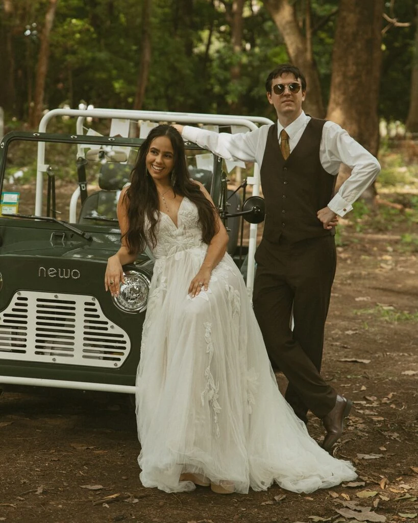 Real bride Daniela posing with her husband