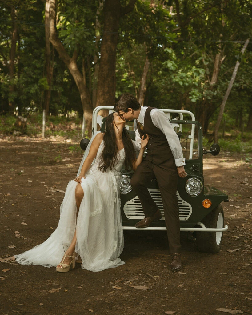 Real bride Daniela embracing her husband