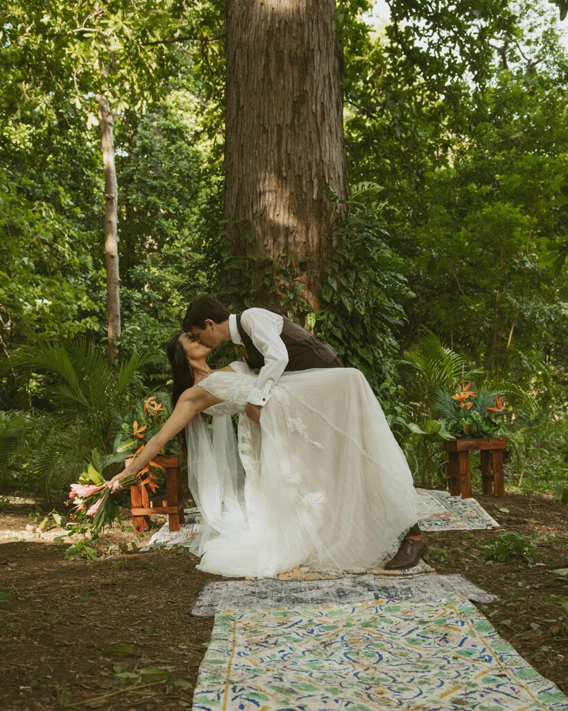 Real bride Daniela embracing her husband