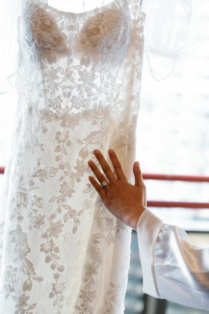 Real bride Karen with her wedding dress