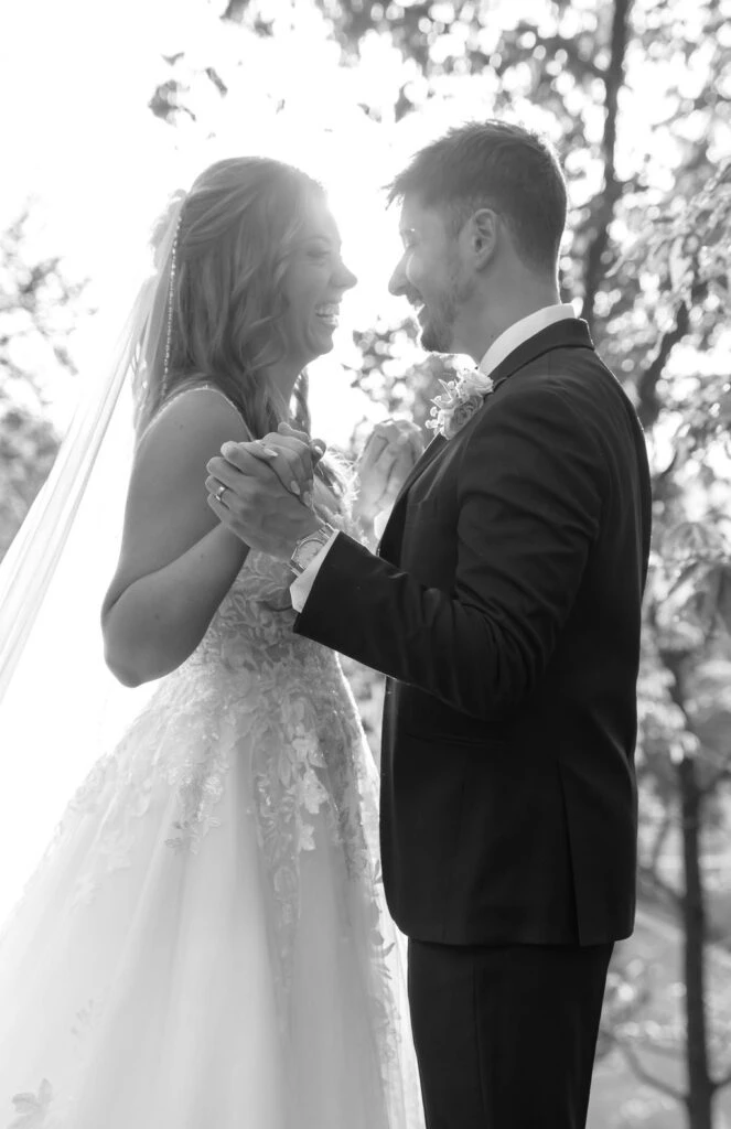 Real bride Janet posing with her husband
