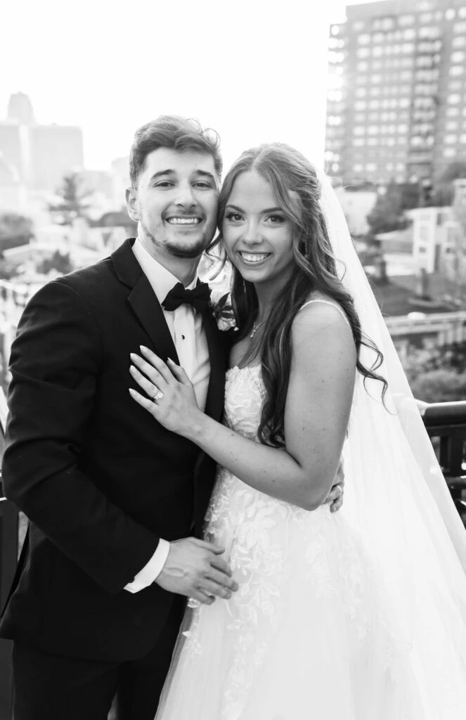 Real bride Janet posing with her husband