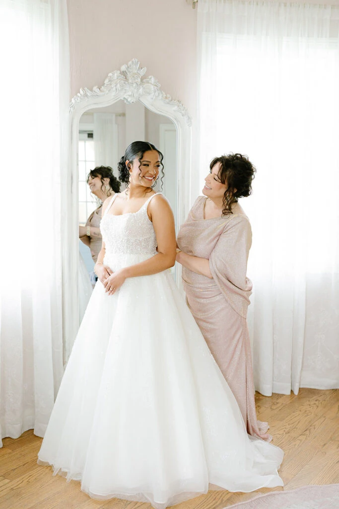 Real Bride Antonia with her mother, wearing Essense of Australia D3774