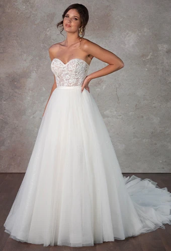 Strapless lace wedding dress with removable tulle skirt - Style D4133 by Essense of Australia