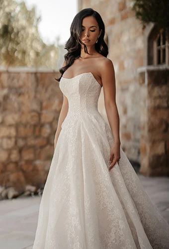 Ivory A-line wedding dress with lace detailing - Style ML2070 by Martina Liana