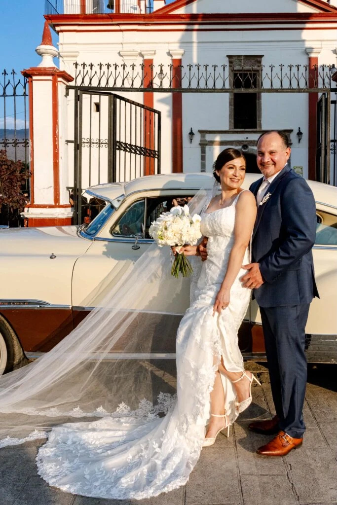 Real bride Clara posing with her husband