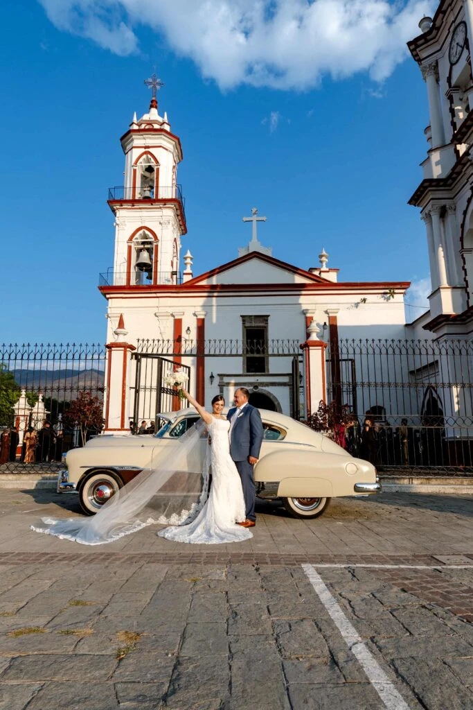 Real bride Clara posing with her husband