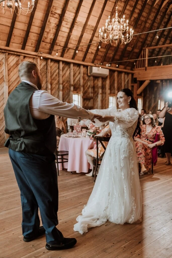 Real bride Kylie celebrating with her husband
