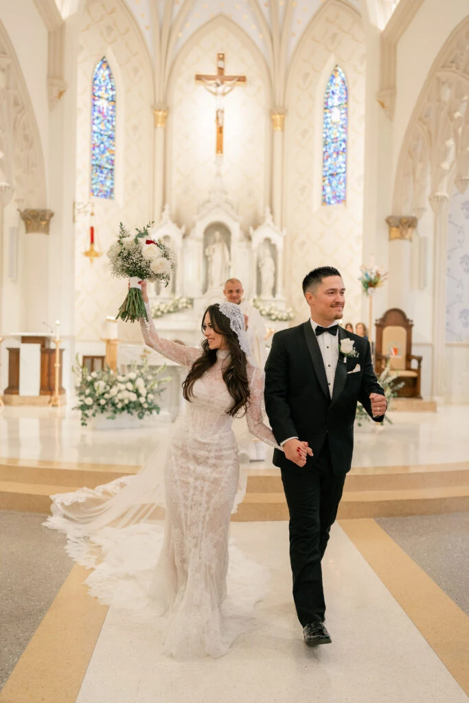 Real bride celebrating with her husband