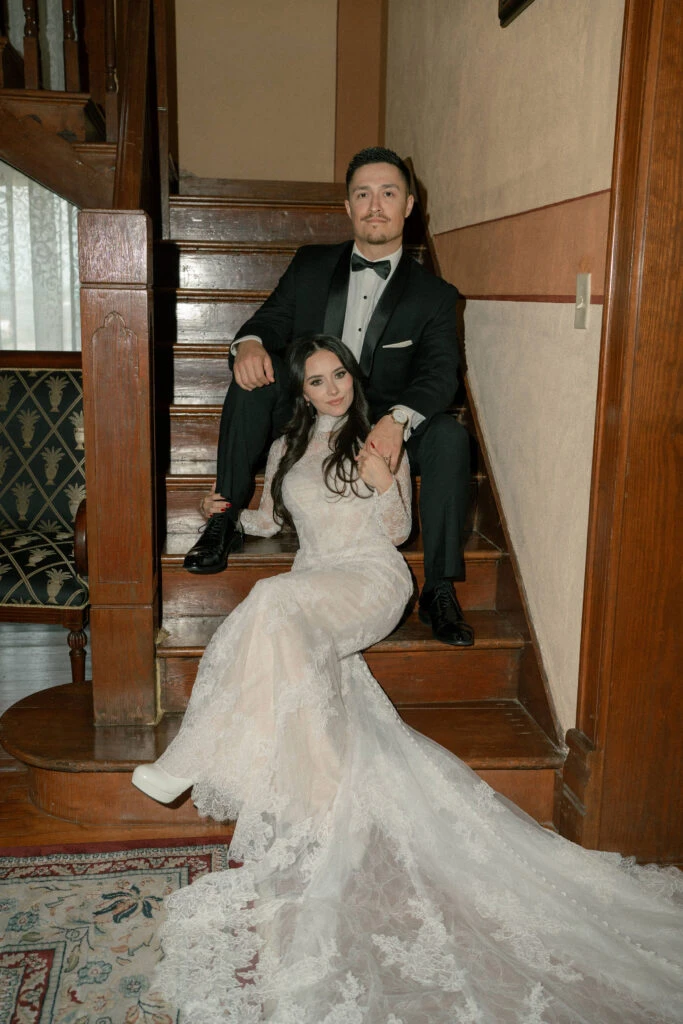 Real bride Lexie posing with her husband