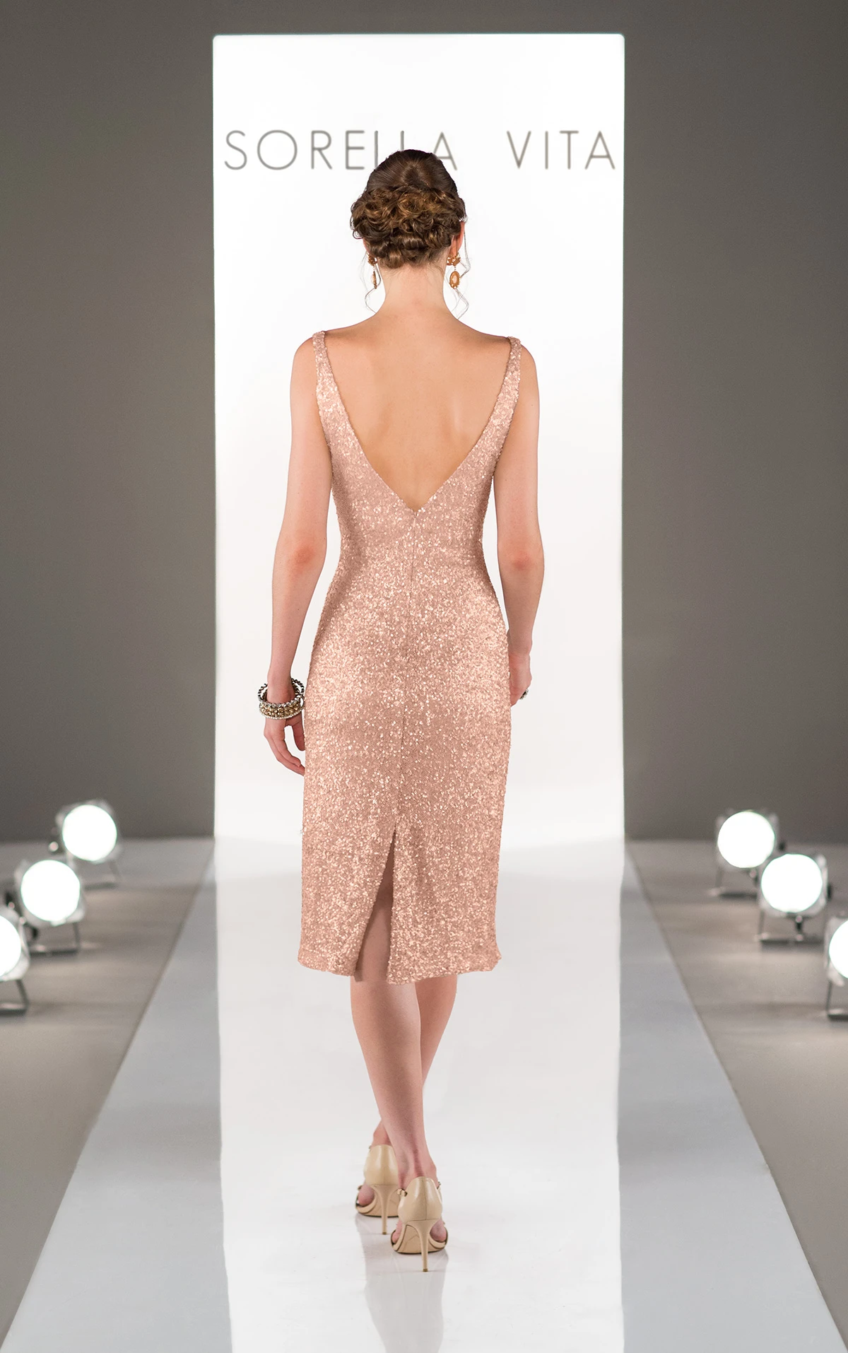 sorella vita gold sequin bridesmaid dress Deep V-Back Sequin Bridesmaid Gown