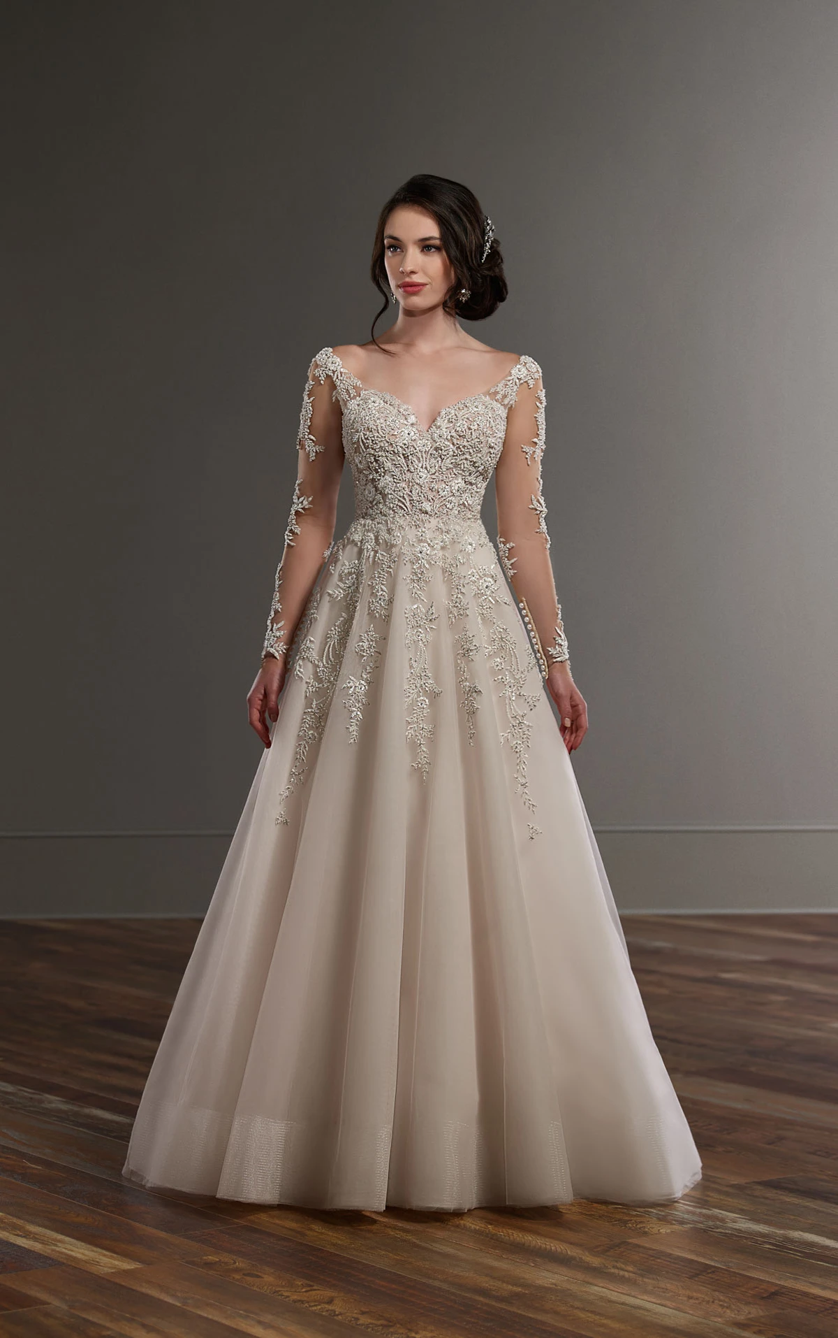 long sleeve martina liana wedding dress Wedding Dresses | Illusion Lace Long-Sleeved Wedding Gown