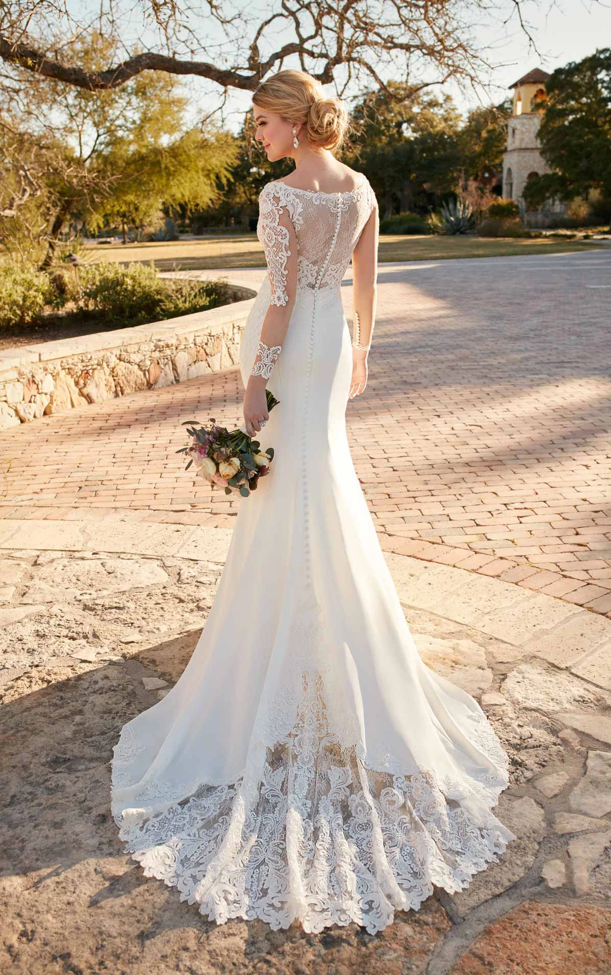 Long Sleeve Illusion Lace Hollywood Inspired Wedding Dress Essense Of 