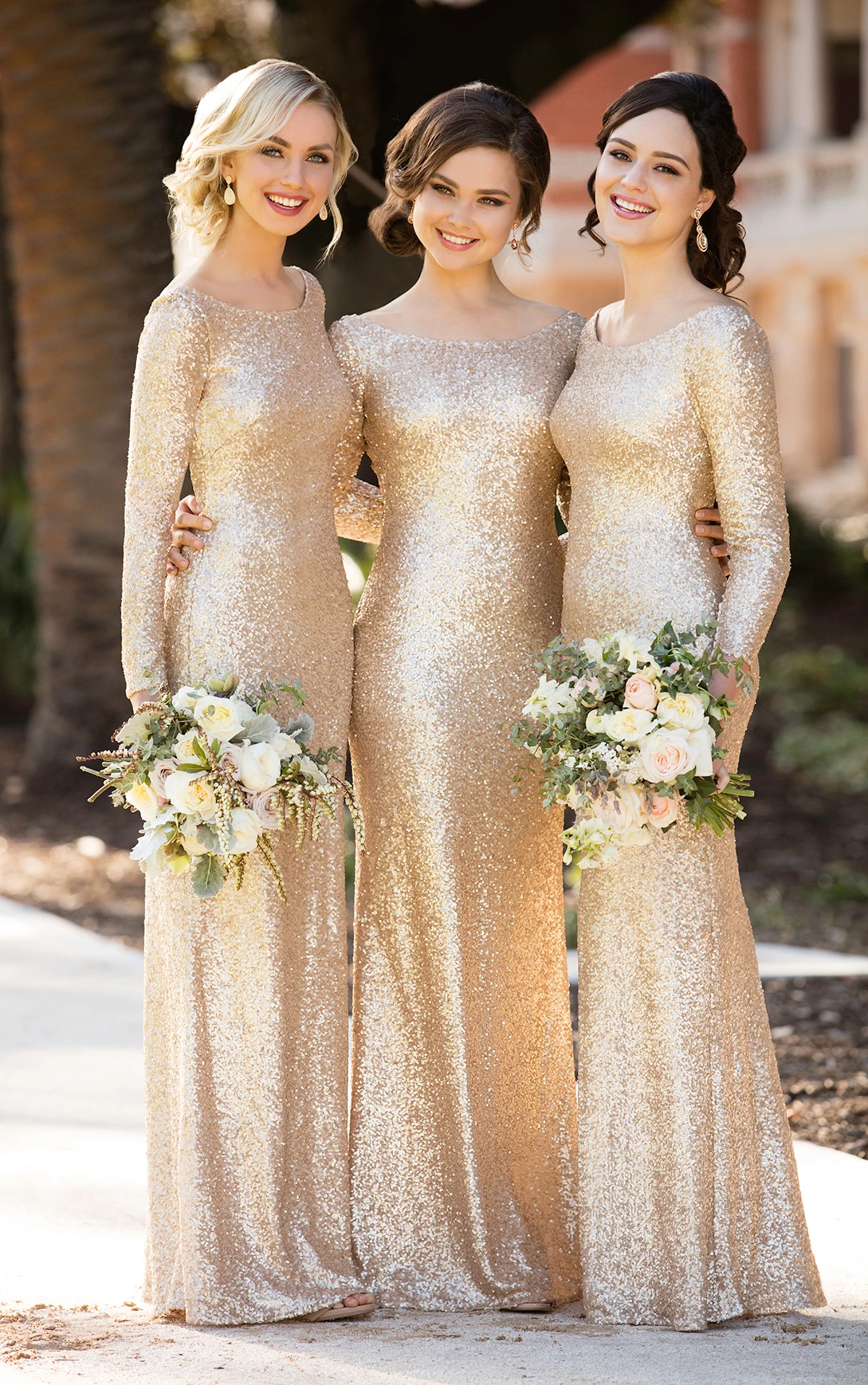 Long-Sleeved Sequin Bridesmaid Dress