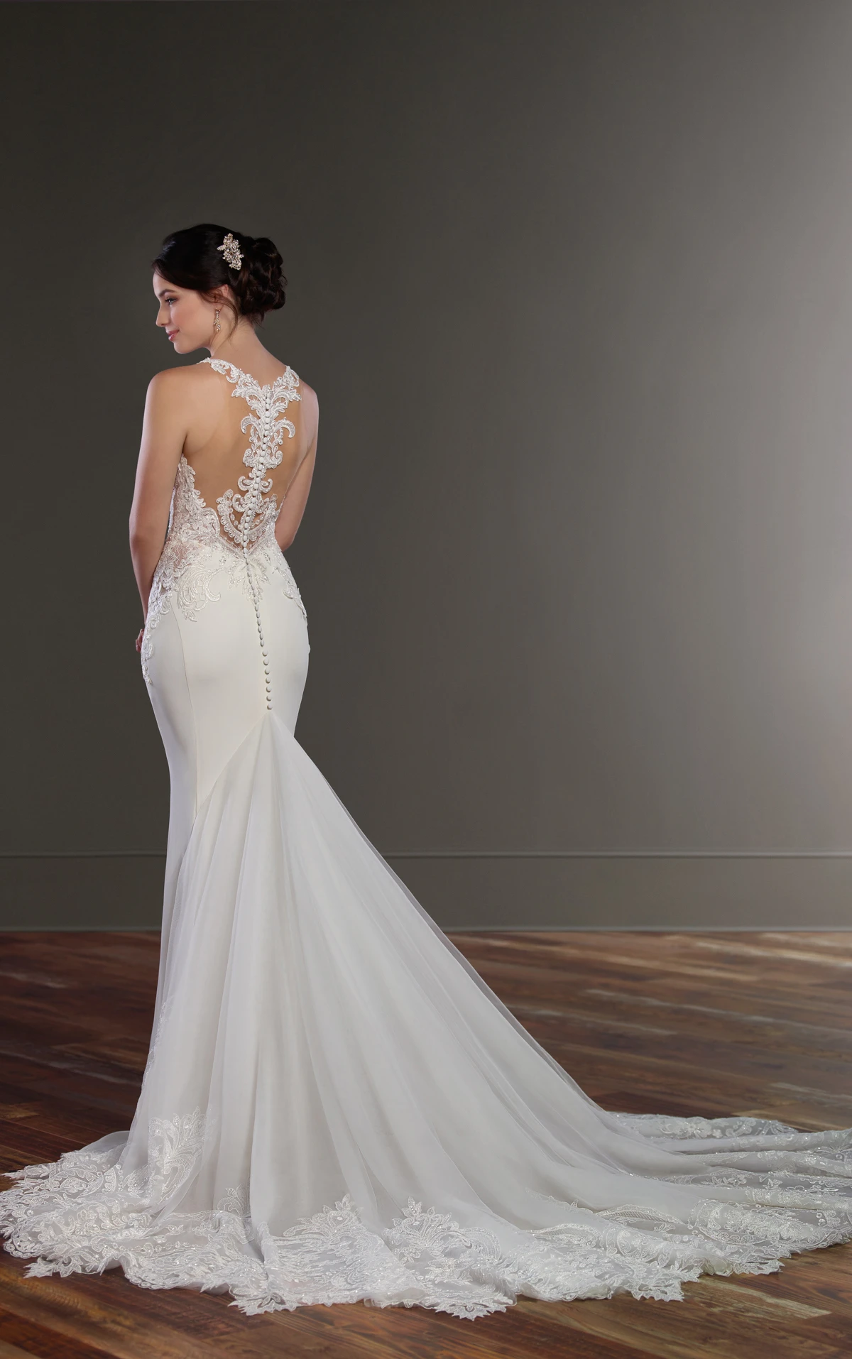 Illusion Racerback Wedding Dress with High Neck | Martina Liana