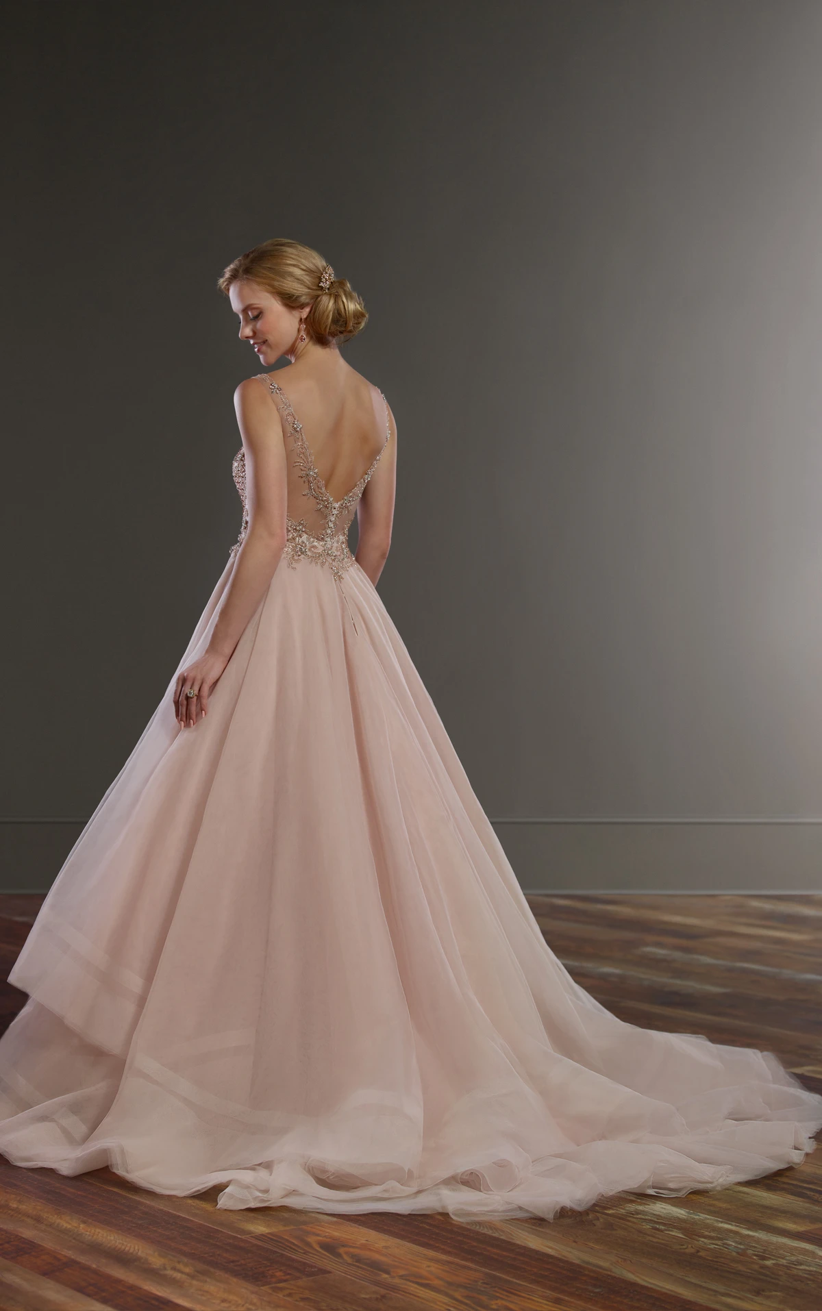 Pink Wedding Dress with Rose Gold Beading | Martina Liana