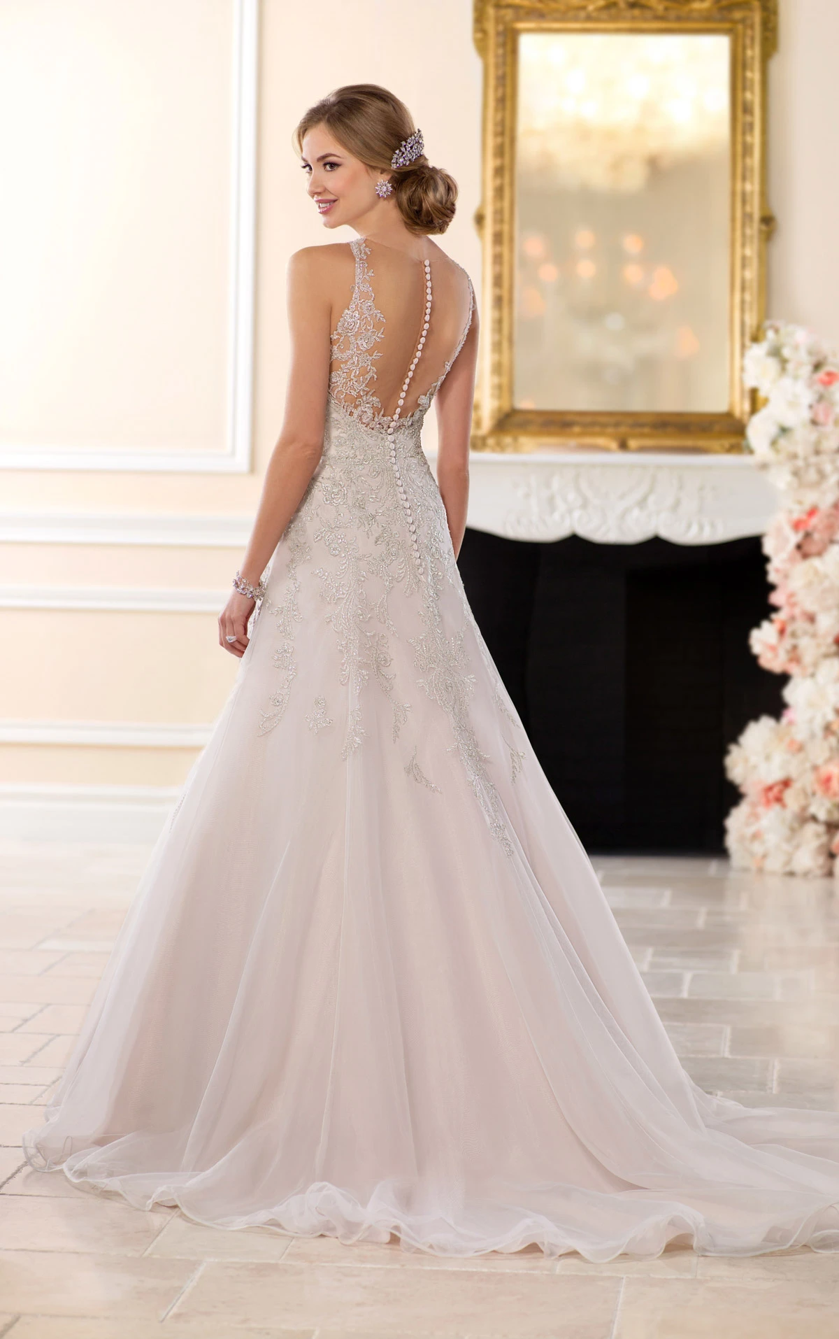 stella york halter wedding dress A-Line with Silver Beading silk halter neck wedding dress