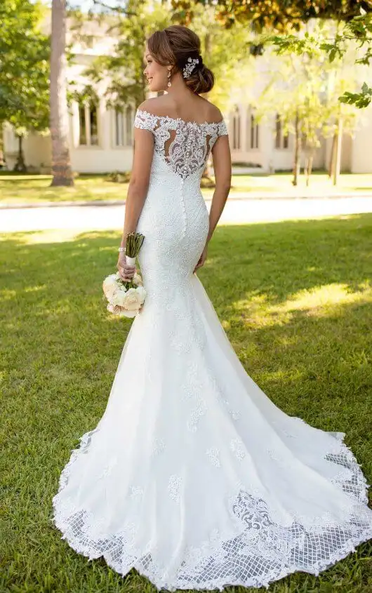 boho bardot wedding dress
