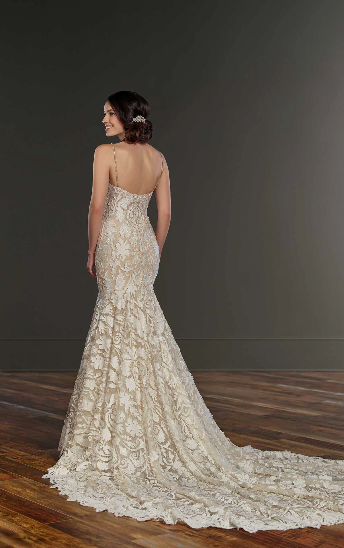 martina liana boho wedding dress Romantic Boho Floral Lace A-Line Wedding Dress with Detachable Sleeves