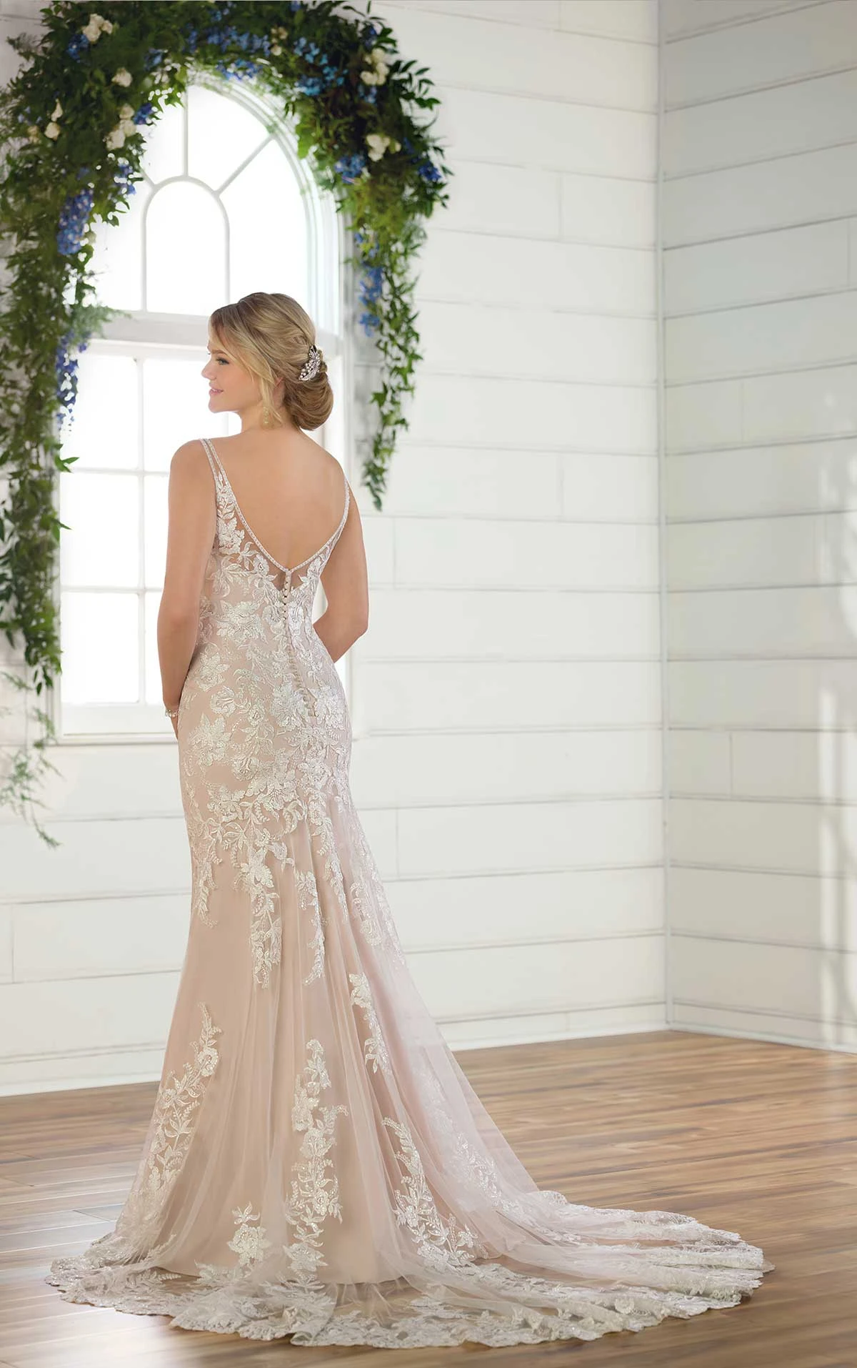 Sheer Lace Wedding Dress with V-Back | Essense of Australia