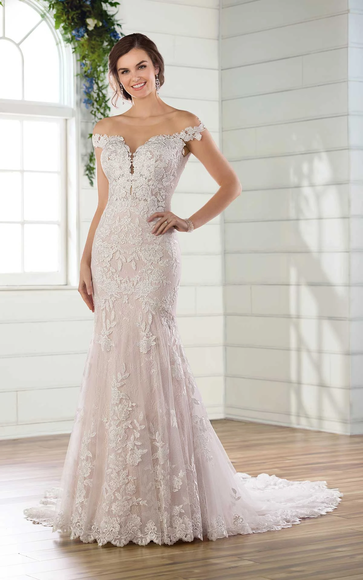 d2641 Lace Fit-and-Flare Wedding Gown with Open Back  by Essense of Australia