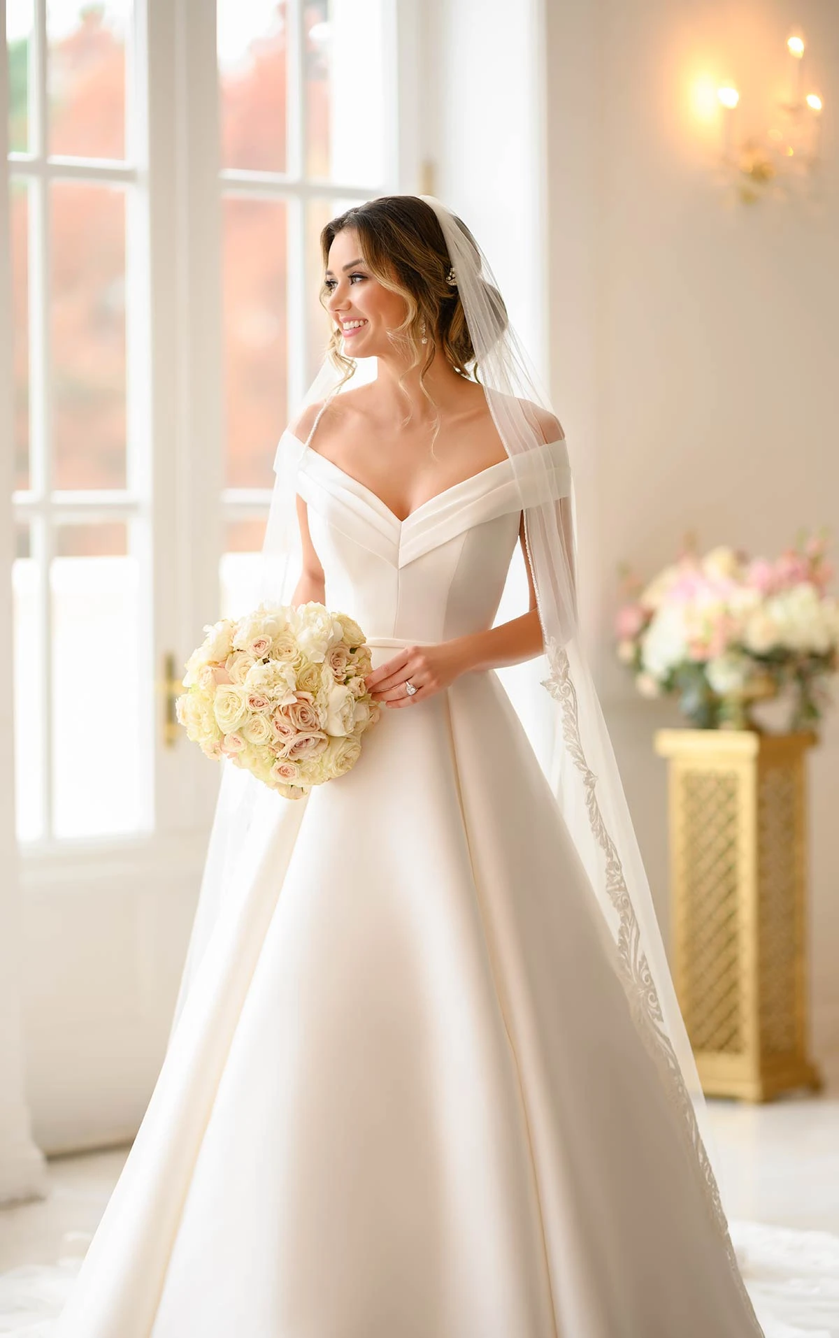 Simple Ballgown Wedding Dress With Off the Shoulder Sleeves Stella 