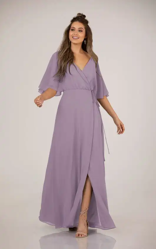 Full-Length Bridesmaid Wrap Dress with 
