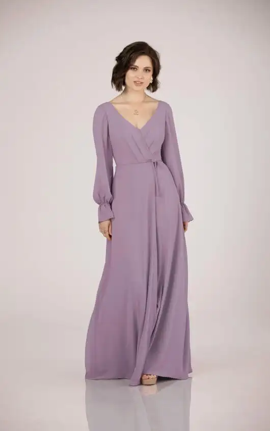 Long Sleeve Chiffon Bridesmaid Dress 