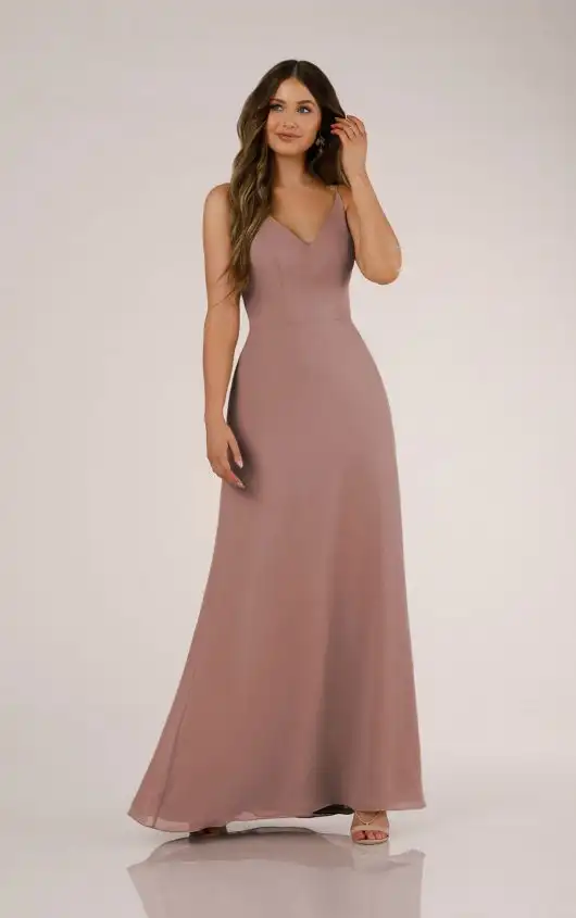 Simple V-Neckline Bridesmaid Dress with 